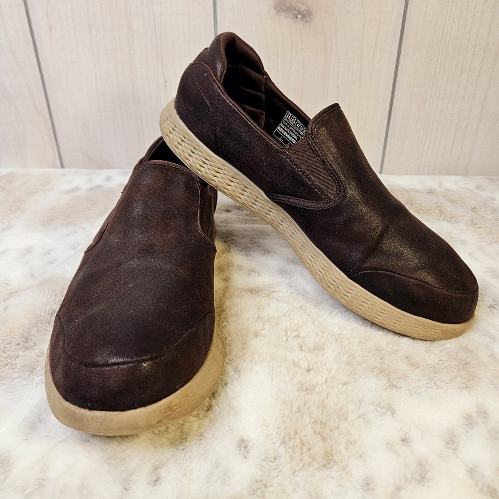 SKECHERS GOGA MAX On the Go Men's 9.5 Brown Faux Leather Slip-On Loafers Shoes